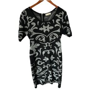 Pink Rose XL Black Gray Abstract Geometric Short Sleeve Knit Dress Sweaterdress